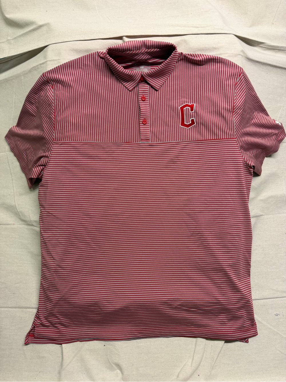 Under Armour Red and White Striped Polo with 'C' Patch